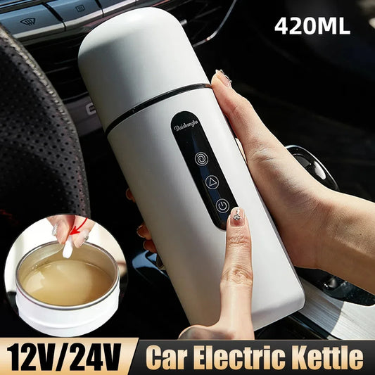 420ml Portable Car Heating Cup Electric Kettle 304 LED Smart Temperature Control Warmer Stirring Cup Heating Bottle Mixing Cup - MyLootWare