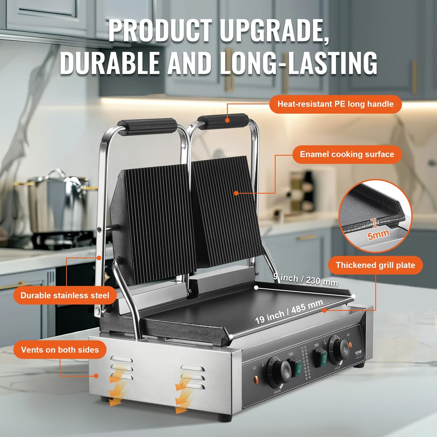 VEVOR Commercial Panini Grill 3600W Electric