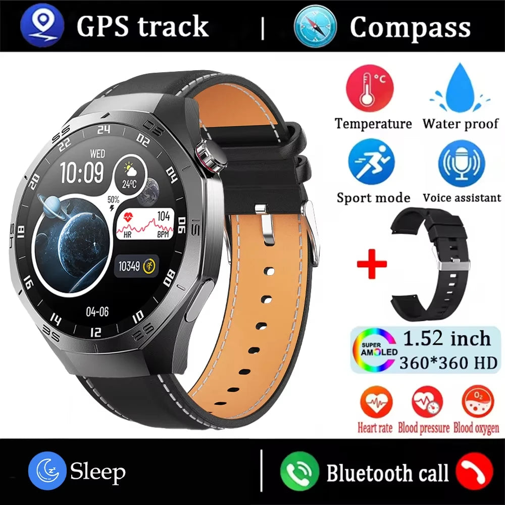 2025 New SmartWatch Men GT5 Pro AMOLED Screen GPS Sports Bluetooth call Heart rate Outdoor Waterproof Smartwatch For Huawei IOS - MyLootWare