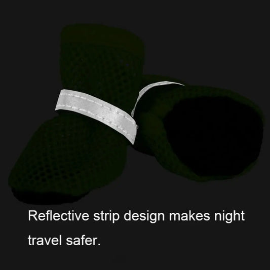 4pcs/set Fashion Breathable Dog Mesh Shoes Non-slip Wear Resistant Pet Short Boots Reflective Hollow Out Dog Shoes Spring - MyLootWare