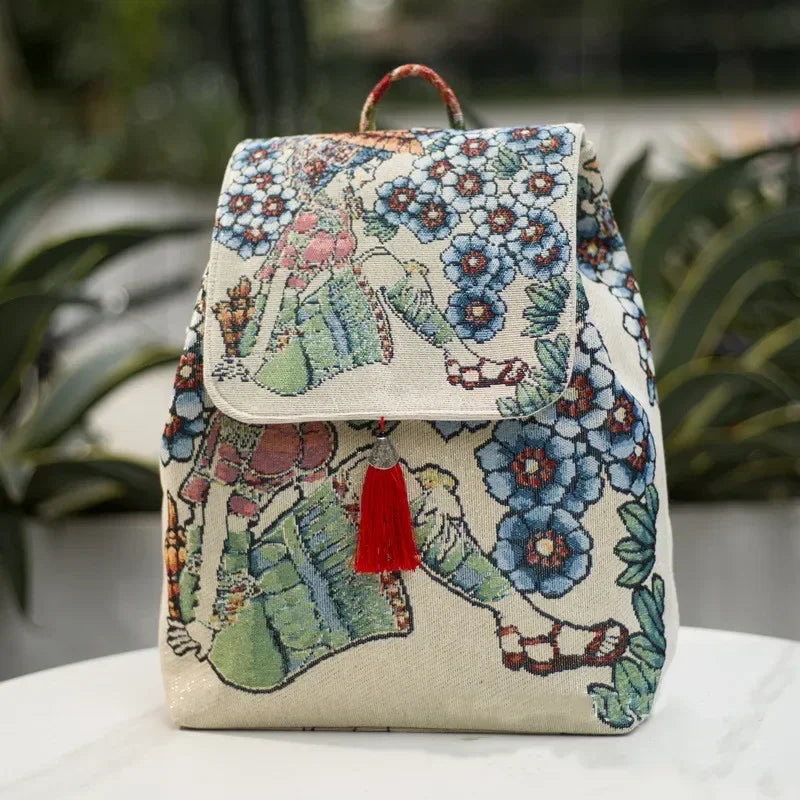 Backpacks Bags for Women Embroidery Ethnic Style Streetwear Fashion Casual Vintage Elegant Harajuku Travel Canvas Bag Sports - MyLootWare