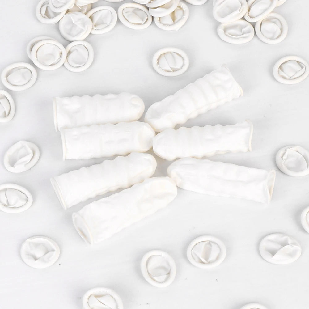 500/100pcs Disposable Latex Rubber Finger Cots Sets Non-slip White Fingertips Protector Gloves For Phone Watch Repair Supplies - MyLootWare