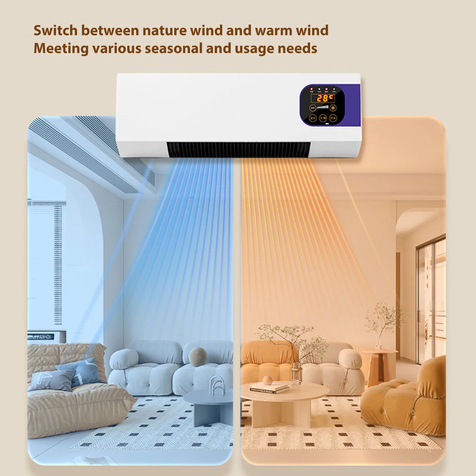 Wall Mounted Heating Machine Safety Electric Wall Mounted Heater Space Saving Nature Warm Wind with Remote Control for Bedroom - MyLootWare