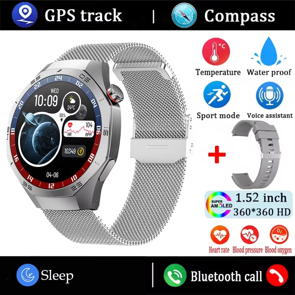 2025 New SmartWatch Men GT5 Pro AMOLED Screen GPS Sports Bluetooth call Heart rate Outdoor Waterproof Smartwatch For Huawei IOS - MyLootWare