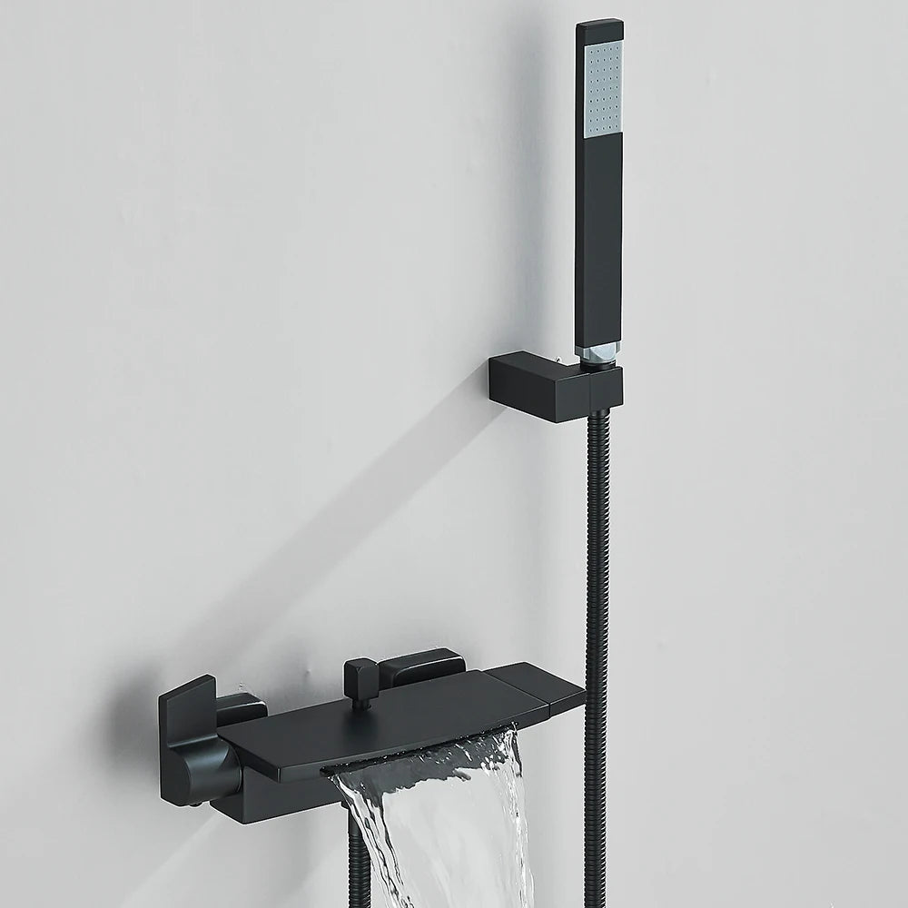 Black Waterfall Bathtub Shower Faucets Wall Mount Shower Mixer Tap Faucets Hot Cold Bath Shower Tap BaRobinet Baignoire - MyLootWare