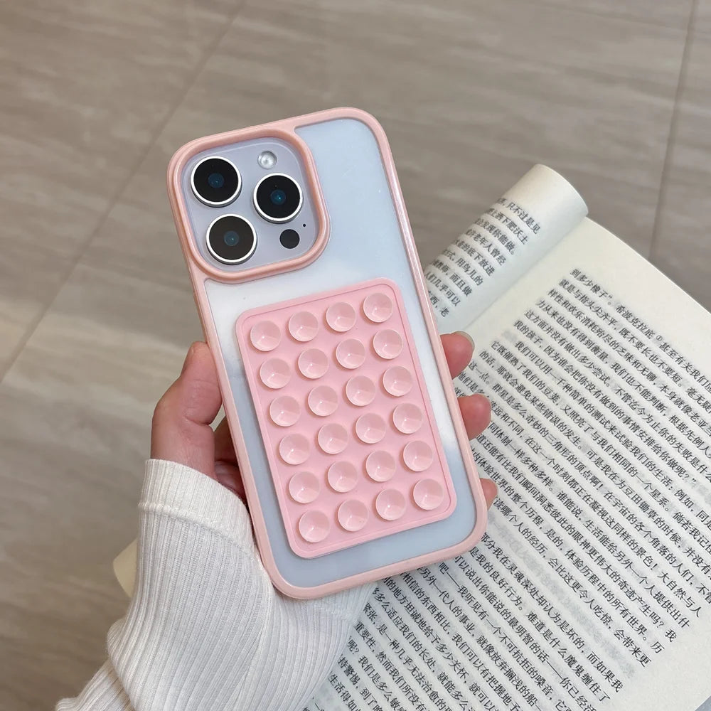 3D Suction Cup Airbag Phone Case For iPhone 16 15 14 13 12 11 Pro Max XR X XS 7 8 Plus Transparent Candy Shockproof Bumper Cover