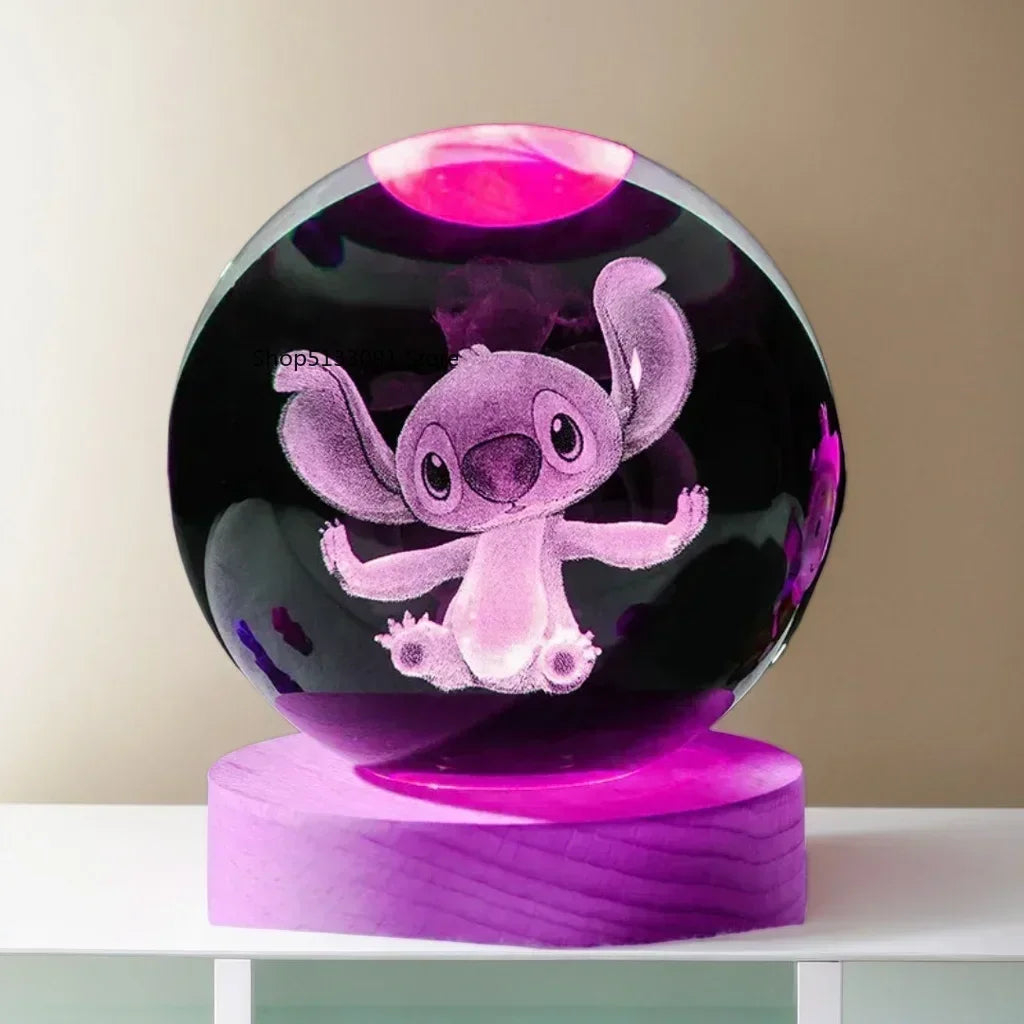 2025 Hot 6cm 3D Crystal Ball Stitch Wooden Base with 6cm Crystal Ball Planet Night Light Laser Carving Children's Gifts - MyLootWare