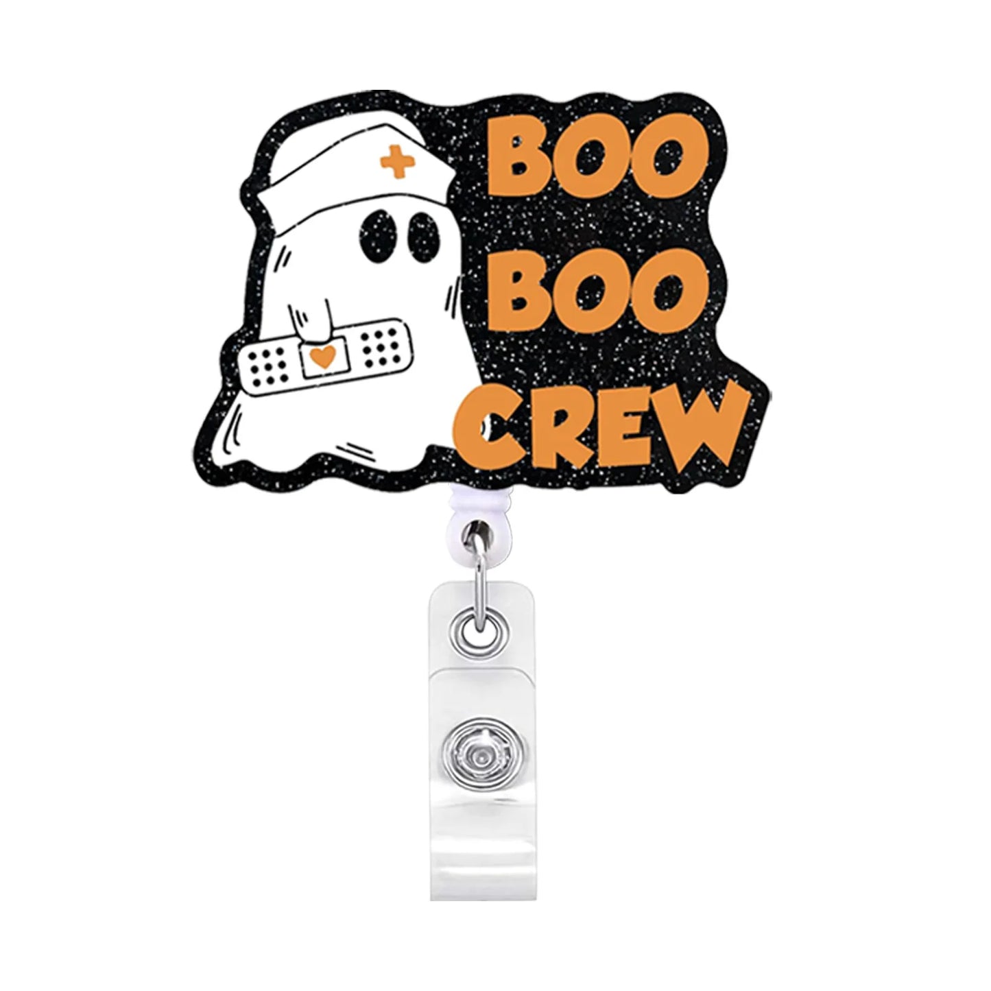 Acrylic Glitter Halloween Ghost Pumpkin Cat Retractable Badge Reel Rotating ID Badge Holder Crocodile Clip For Doctor And Nurse - MyLootWare