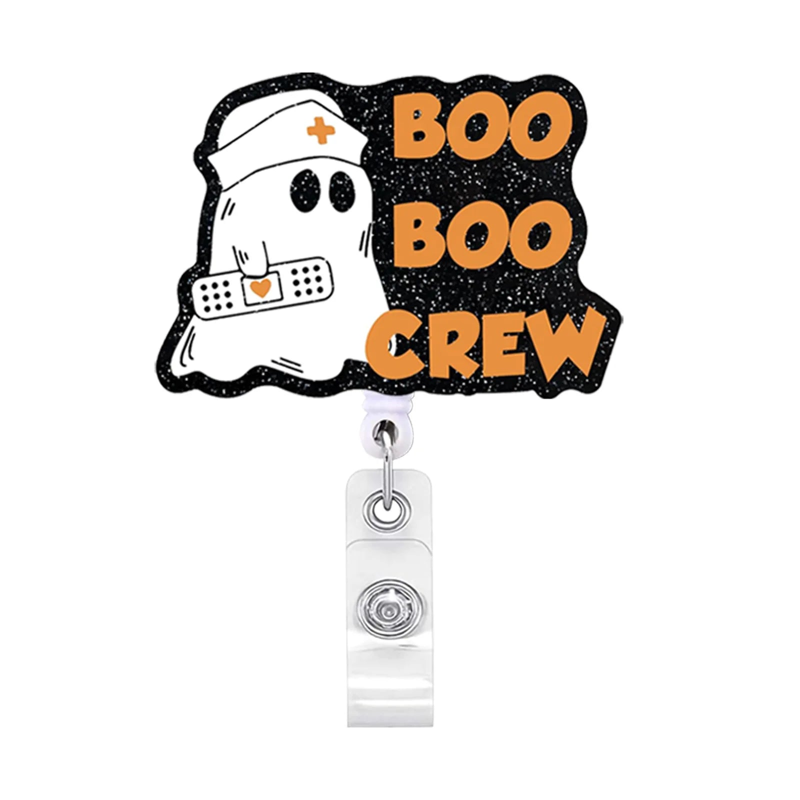 Acrylic Glitter Halloween Ghost Pumpkin Cat Retractable Badge Reel Rotating ID Badge Holder Crocodile Clip For Doctor And Nurse - MyLootWare