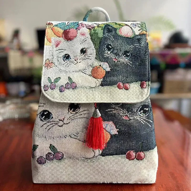 Backpacks Bags for Women Embroidery Ethnic Style Streetwear Fashion Casual Vintage Elegant Harajuku Travel Canvas Bag Sports - MyLootWare