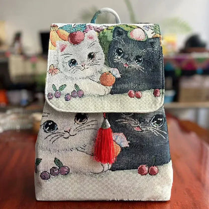 Backpacks Bags for Women Embroidery Ethnic Style Streetwear Fashion Casual Vintage Elegant Harajuku Travel Canvas Bag Sports - MyLootWare