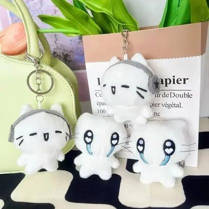 Cute Headphones Kitten Couple Keychain Mini Crying