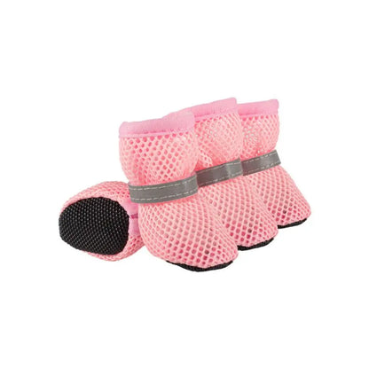 4pcs/set Fashion Breathable Dog Mesh Shoes Non-slip Wear Resistant Pet Short Boots Reflective Hollow Out Dog Shoes Spring - MyLootWare