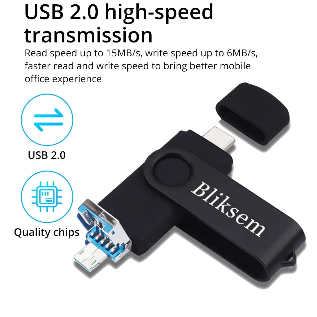 Bliksem 3IN1 Pendrive 64GB TYPE C Memory Stick OTG 64GB 2.0 for PC Mobile Phone Metal USB Flash Drive Pen Drive 64GB USB OTG - MyLootWare