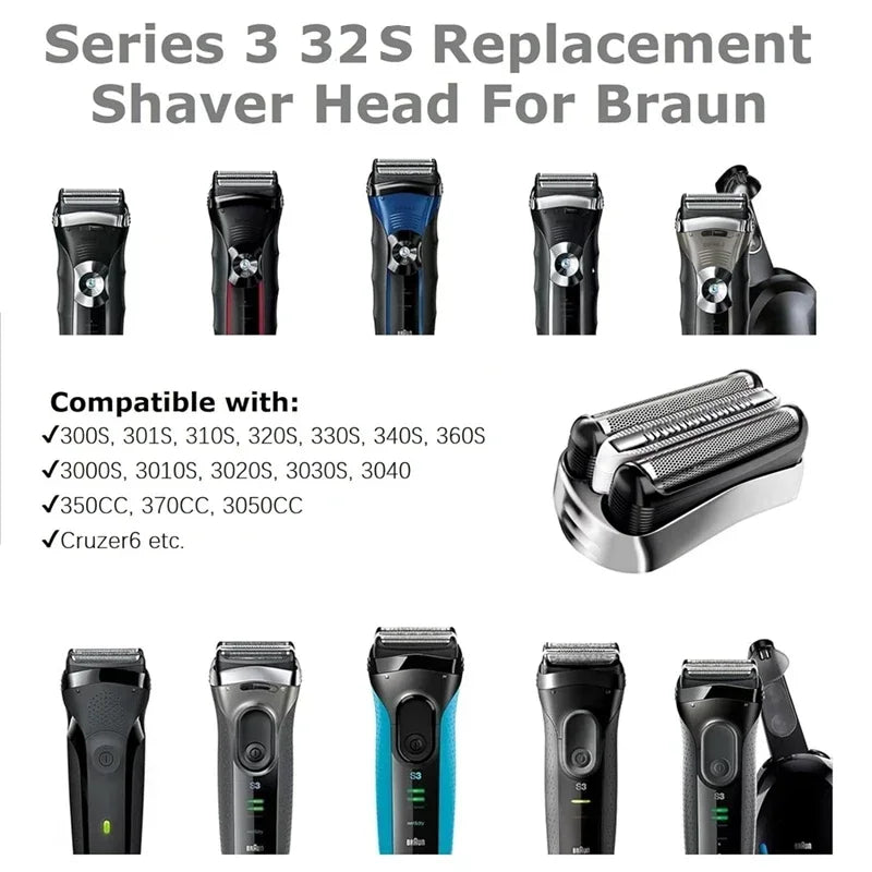 32S Replacement Head Fit For Braun 3 Series Electric Shaver 300S 301S 310S 5408 Razor Trimmer Foil Cutter Blade Spare Parts - MyLootWare