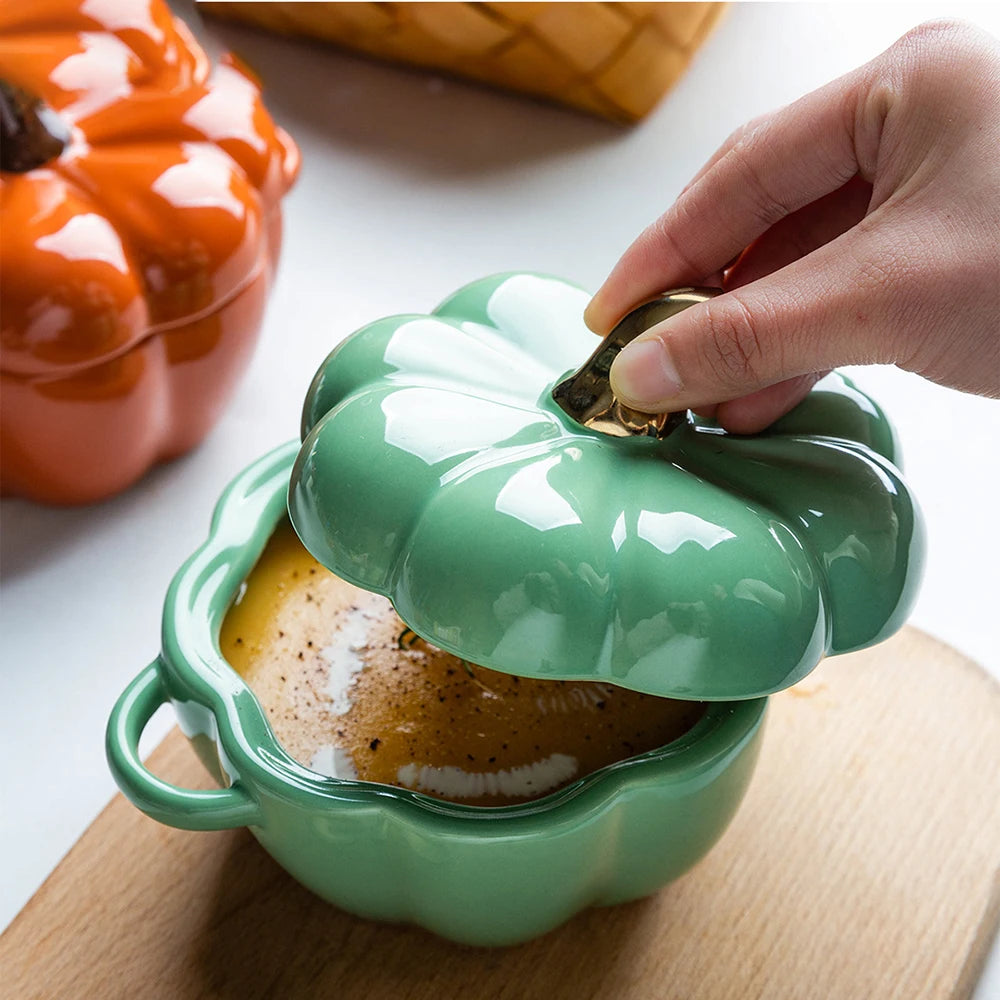 Pumpkin Shape Bowl With Lid Ceramic