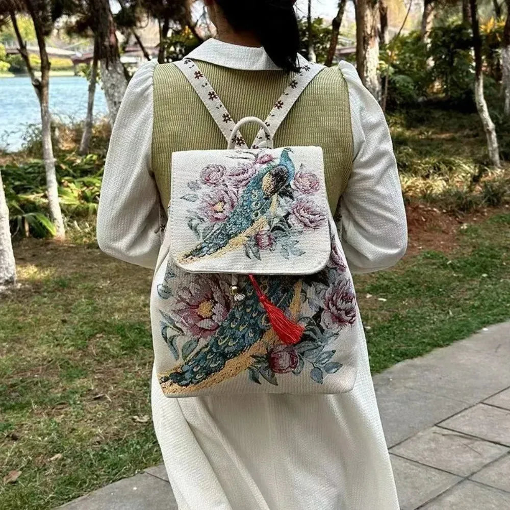 Backpacks Bags for Women Embroidery Ethnic Style Streetwear Fashion Casual Vintage Elegant Harajuku Travel Canvas Bag Sports - MyLootWare