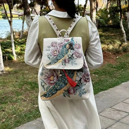 Backpacks Bags for Women Embroidery Ethnic Style Streetwear Fashion Casual Vintage Elegant Harajuku Travel Canvas Bag Sports - MyLootWare