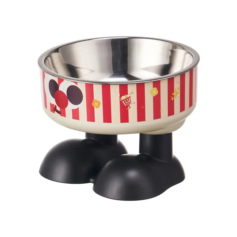 A striped popcorn high-foot pet bowl, stylish stainless steel large-capacity dog bowl for feeding and water, neck-protecting c - MyLootWare