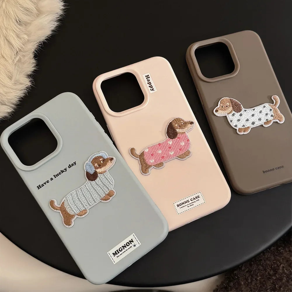 Cute Cartoon Puppy iPhone Case – Brown/Blue/Pink