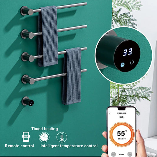 Bathroom Electric Heated Carbon Fiber Towel Rail Warmer Digital Display Temperature Time Control Smart Home Concealed Bar Dryer - MyLootWare
