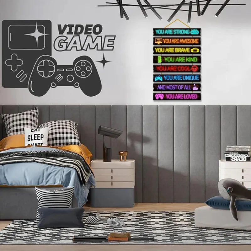 Gaming Room Decor for Boys - Wooden Wall Art,