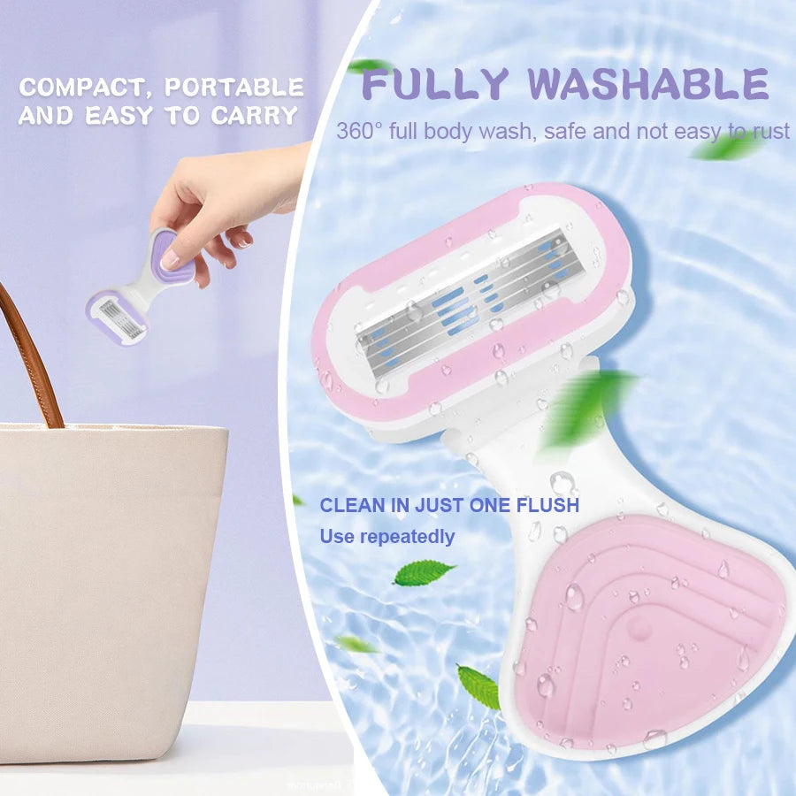 5 Blades Razor for Sensitive Skin Replaceable Refill Floating on Skin Non-slip Handle Lubricating Bar Trimmer Hair Shaver - MyLootWare