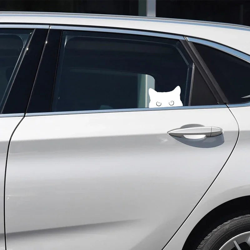 15*9CM cute Car Sticker Accessories Poor Cat Is Stealing with Big Eyes Watch Vinyl Car Styling Cover Waterproof - MyLootWare