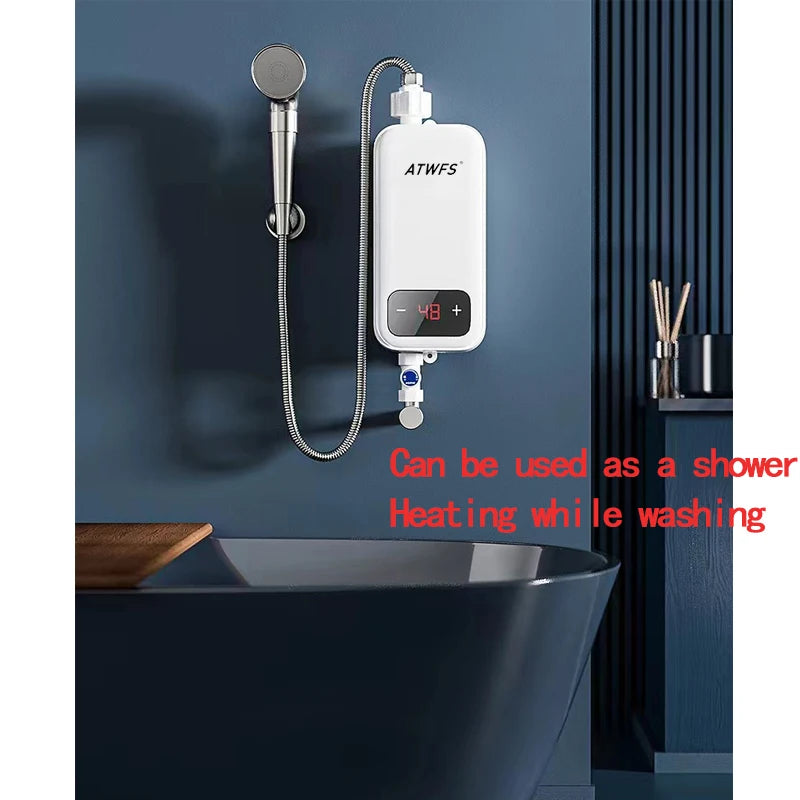 ATWFS 220V Electric Water Heater Hot Water for Bathroom Thermostati Tankless Instant Home Shower Heating Kitchen - MyLootWare
