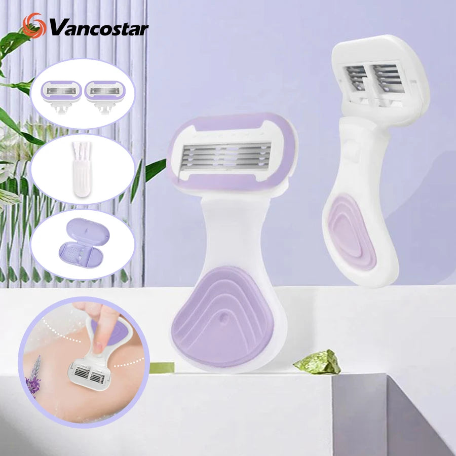 5 Blades Razor for Sensitive Skin Replaceable Refill Floating on Skin Non-slip Handle Lubricating Bar Trimmer Hair Shaver - MyLootWare