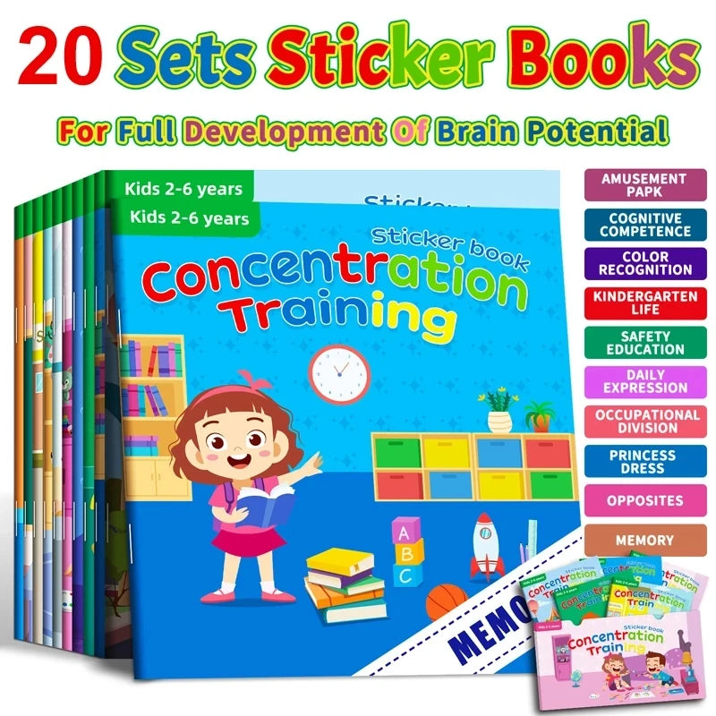 Montessori Toys Cartoon Sticker Books Focus on