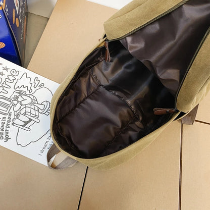 Solid Canvas Backpack Unisex Large Capacity