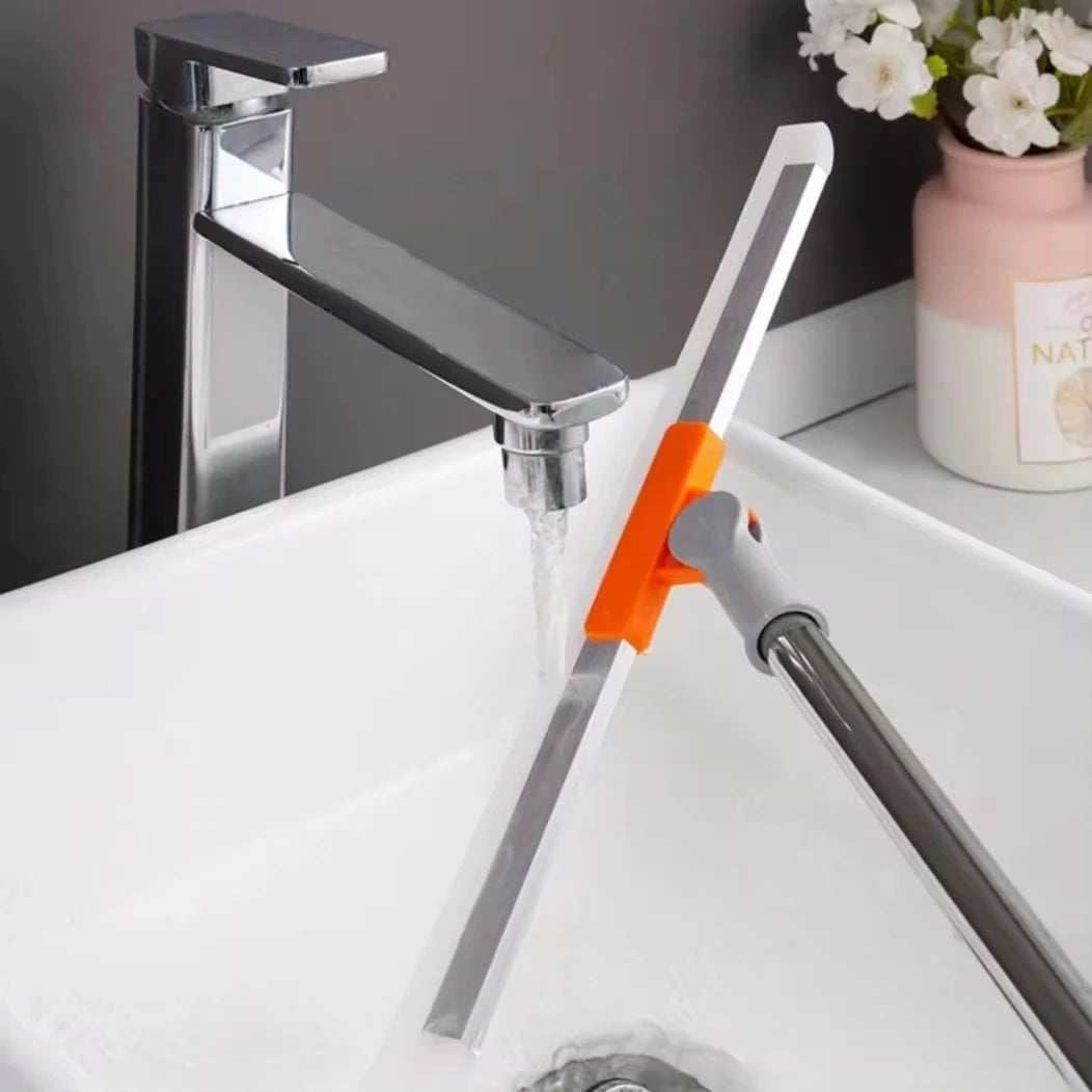 مكشطة أرضيات من السيليكون بمقبض طويل قابل للسحب، وفرشاة أرضيات تمتص الماء، وشريط تنظيف زجاج النوافذ متعدد الوظائف