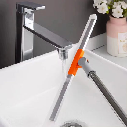 مكشطة أرضيات من السيليكون بمقبض طويل قابل للسحب، وفرشاة أرضيات تمتص الماء، وشريط تنظيف زجاج النوافذ متعدد الوظائف