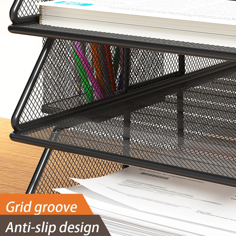 4-Tier Desk Organizer Stackable Tray Office Desk Organizer File and Desktop Holder for Paper Letter Accessories Black - MyLootWare