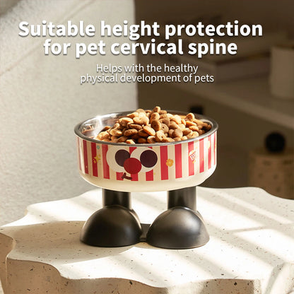 A striped popcorn high-foot pet bowl, stylish stainless steel large-capacity dog bowl for feeding and water, neck-protecting c - MyLootWare
