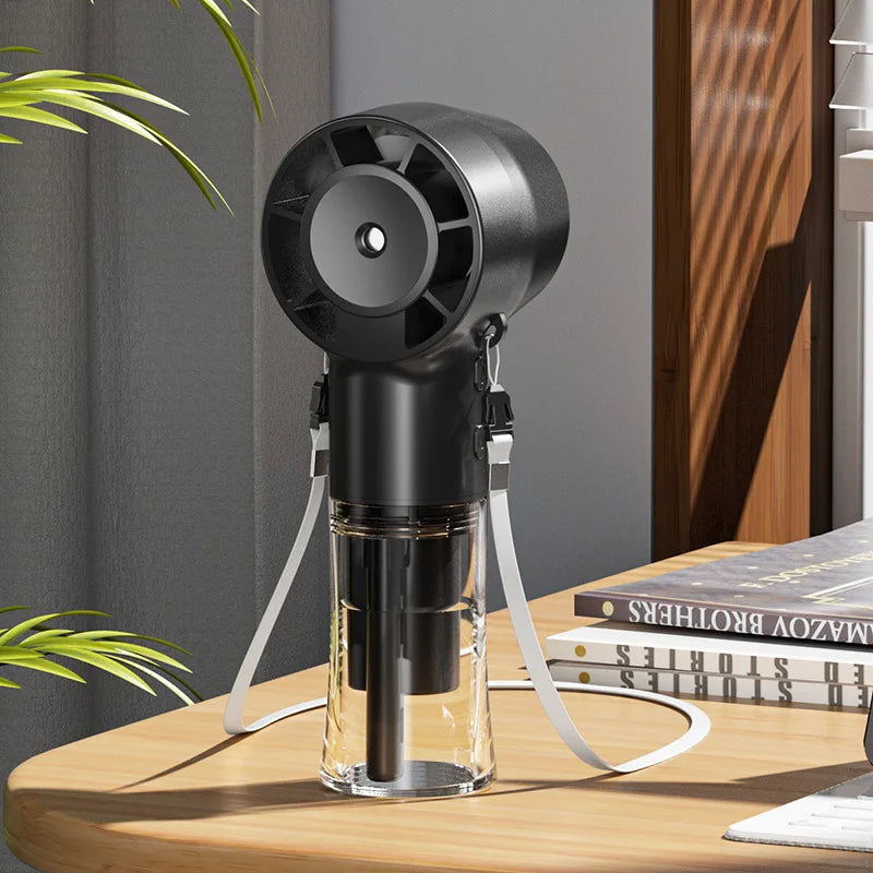 Handheld spray fan humidification and hydration