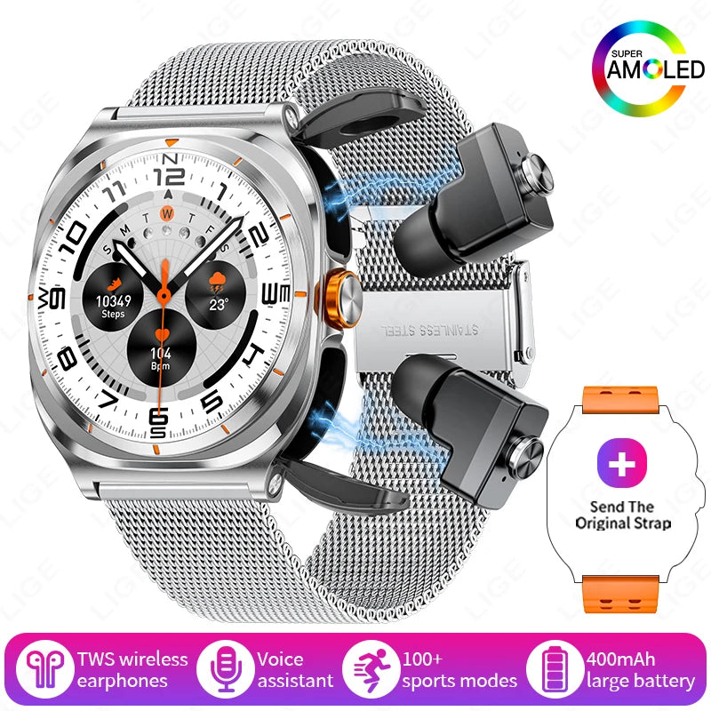 2025 New Smart Watch With 2 in 1 TWS Wireless Headset Bluetooth Call 1.53" AMOLED Screen 400mAh IP67 Waterproof Sport Smartwatch - MyLootWare