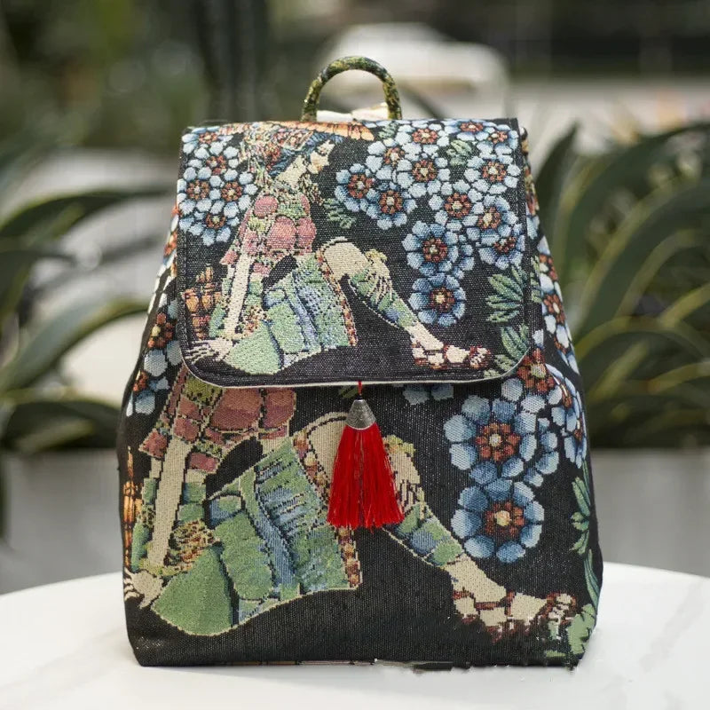 Backpacks Bags for Women Embroidery Ethnic Style Streetwear Fashion Casual Vintage Elegant Harajuku Travel Canvas Bag Sports - MyLootWare