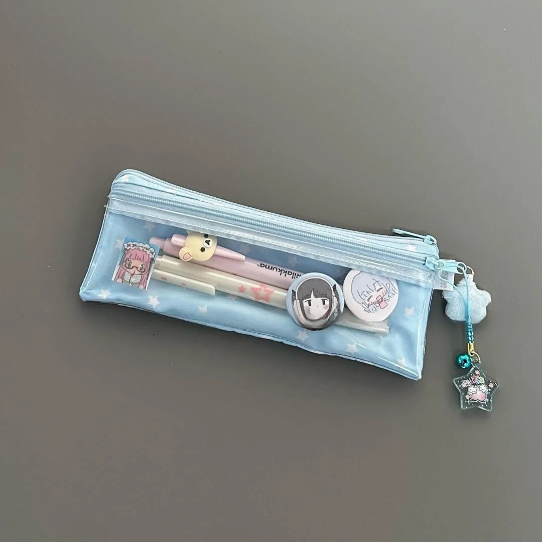 1/3 pcs Cute Stars Pencil Case Mesh Multilayer Pen Bag Multifunctional Large Capacity Stationery Bag School - MyLootWare