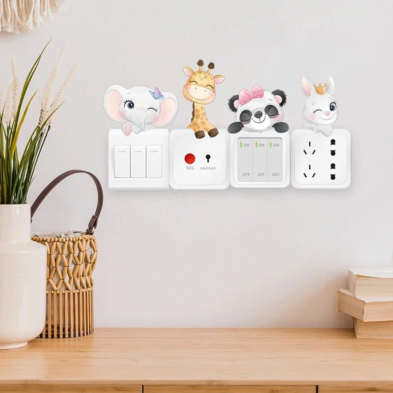 4pcs/set Cute Cartoon Animals Switch Stickers for Kids Room Baby Nursery Room for Switch Panda Elephant Wall Decals Wall Sticker - MyLootWare