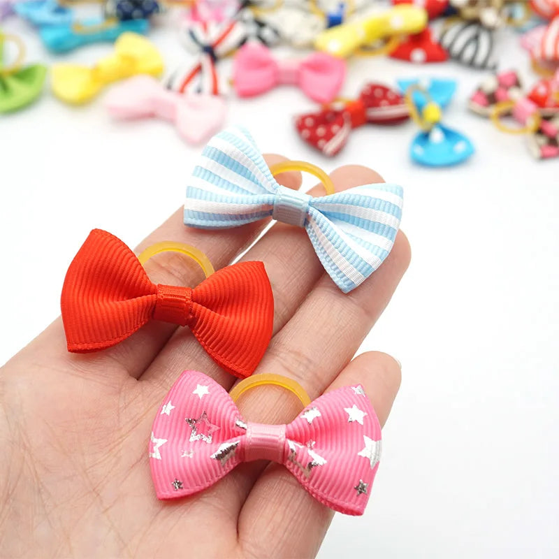 100 Pieces Ribbon Pet Hair Accessories 121 Colors Cute Dog Hair Bows Elastic Rubber Band For Dogs Pet Hair Clips Yorkshire Gift - MyLootWare