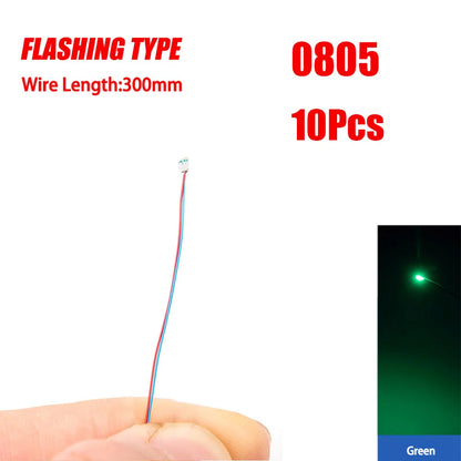 10pcs 0805 FLASHING LED SMD Lamp Wired Micro Litz Led Pre-soldered Chip Wired 30cm 3V Railway Model Toy Light DIY Leads Wires - MyLootWare