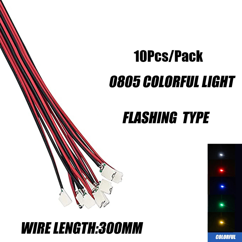 10pcs 0805 FLASHING LED SMD Lamp Wired Micro Litz Led Pre-soldered Chip Wired 30cm 3V Railway Model Toy Light DIY Leads Wires - MyLootWare