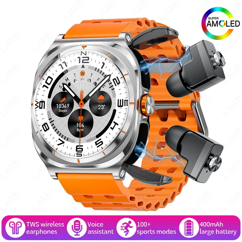 2025 New Smart Watch With 2 in 1 TWS Wireless Headset Bluetooth Call 1.53" AMOLED Screen 400mAh IP67 Waterproof Sport Smartwatch - MyLootWare