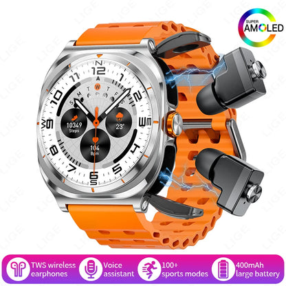 2025 New Smart Watch With 2 in 1 TWS Wireless Headset Bluetooth Call 1.53" AMOLED Screen 400mAh IP67 Waterproof Sport Smartwatch - MyLootWare