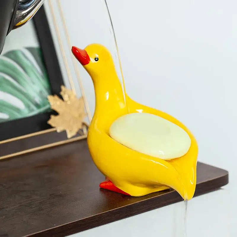 Ceramics Soap Dish Duck Shaped Storage Self-Draining Soap Rack Shower Bathroom Kitchen Tub Sink Tray Bracket Bathroom - MyLootWare