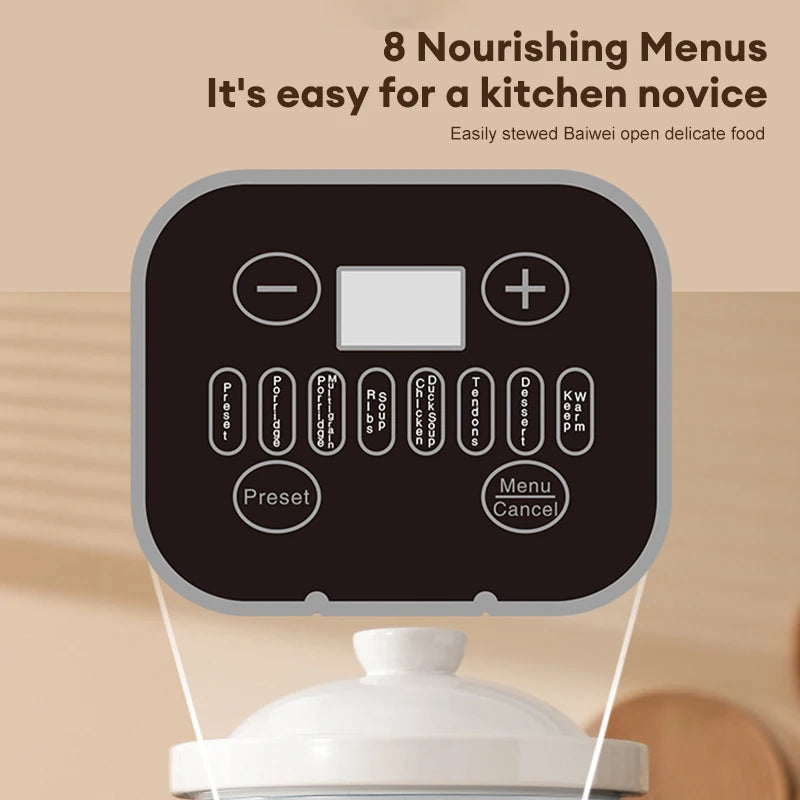 3.8L Multifunctional Electric stew pot Slow Cooker Ceramic Inner Pot Multi-Cooker for Soup Porridge Casserole Household Kitchen - MyLootWare