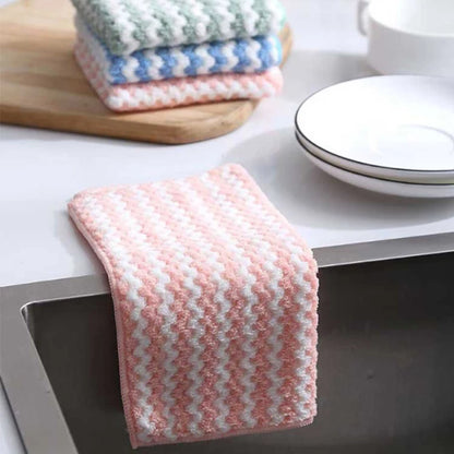 5pcs/10pcs Kitchen Dishwashing Cloth Superfine Fiber Water Absorbent Cleaning Cloth Multipurpose Household Cleaning Tools - MyLootWare
