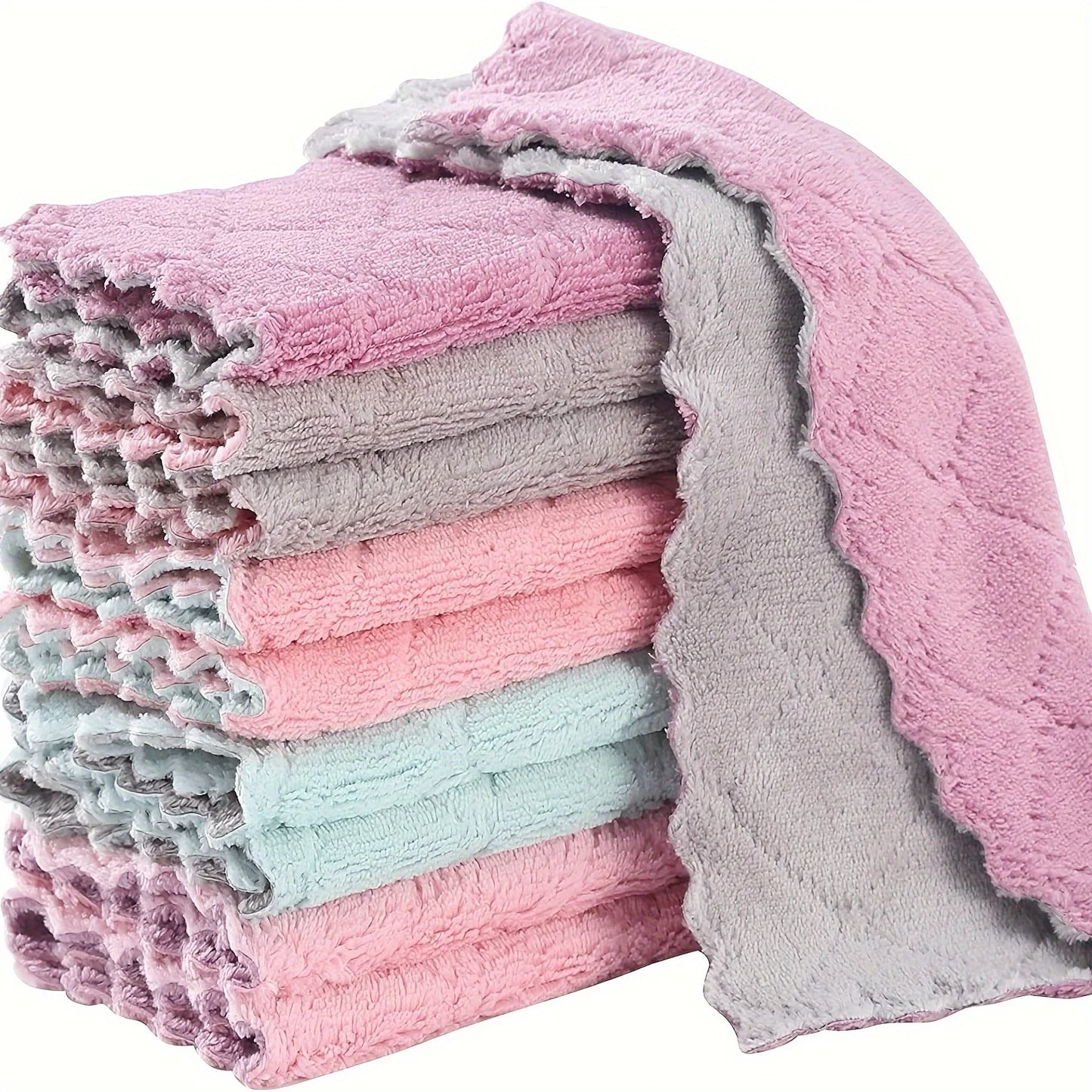 10pcs Kitchen Towels and Dishcloths Rag for Wet and Dry Small Dish Washing Cleaning Pads Wipes Color Assorted Varieties Sponges - MyLootWare